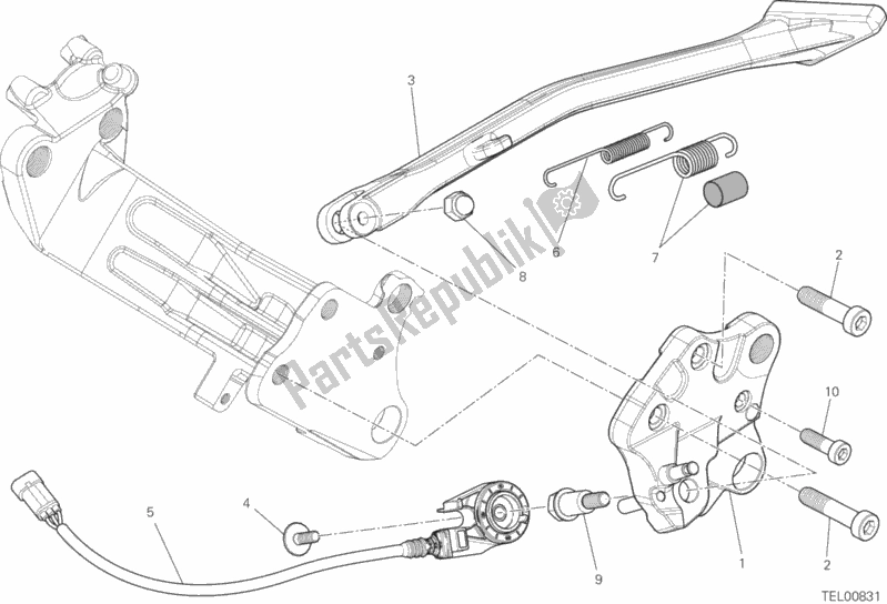 All parts for the Side Stand of the Ducati Diavel Carbon FL Thailand 1200 2019